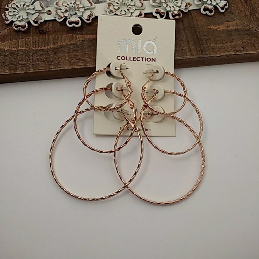 Sets of Three Rose Gold Earrings